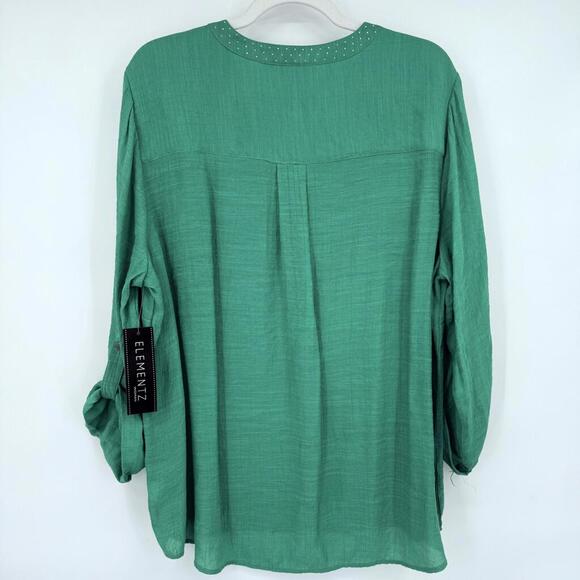 Women'ns Elementz NWT Studded Button Front Green Knit Top 2X - Picture 2 of 5